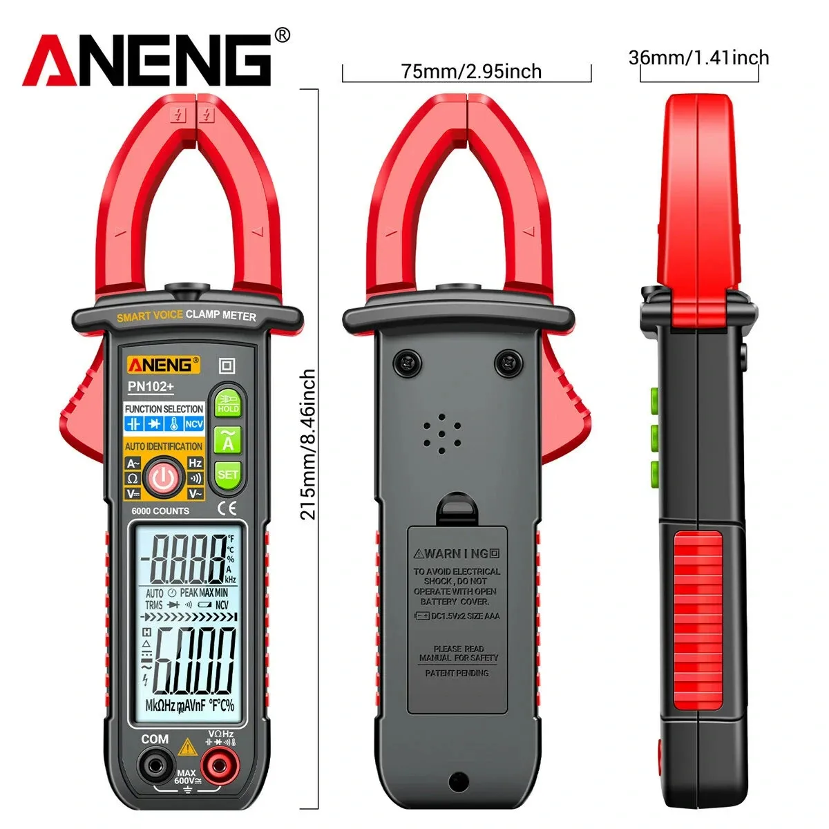 AC/DC Universal Meter ANENG PN102 Intelligent Voice Broadcast Clamp Table
AC/DC Universal Meter ANENG PN102 Intelligent Voice Broadcast Clamp Table