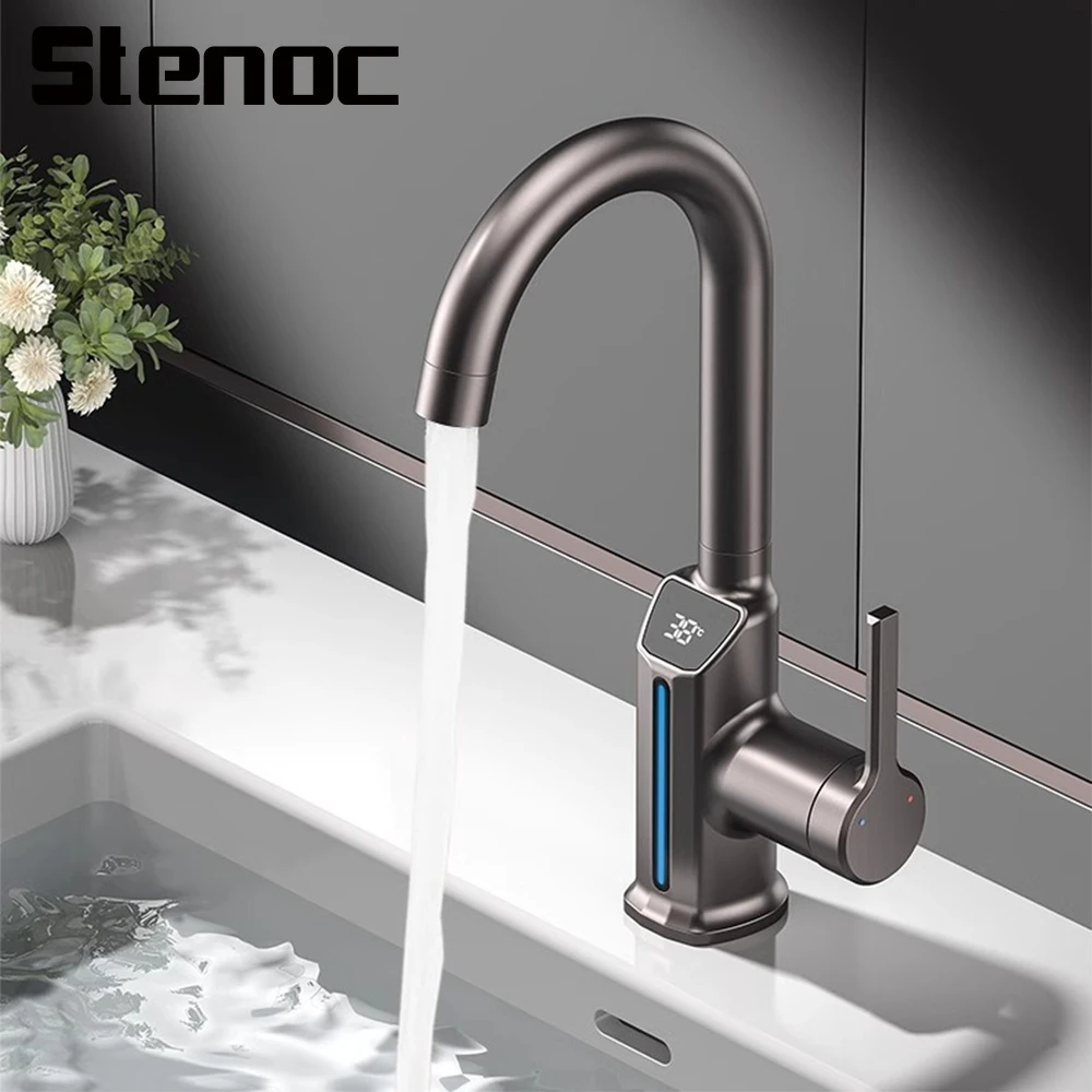 Stenoc Brass Grey Bathroom Basin Faucet Temperature Digital Display Single Handle Cold & Hot 360 Degree Rotation Water Mixer Tap
Stenoc Brass Grey Bathroom Basin Faucet Temperature Digital Display Single Handle Cold & Hot 360 Degree Rotation Water Mixer Tap