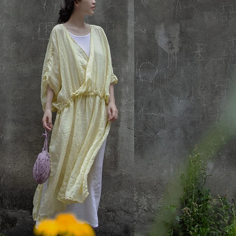 2025 New Arrival Summer Women Casual Loose V-neck A-line Dress Batwing Sleeve Elastic Waist Cotton Linen Kle-length Dresses Y52
2025 New Arrival Summer Women Casual Loose V-neck A-line Dress Batwing Sleeve Elastic Waist Cotton Linen Kle-length Dresses Y52