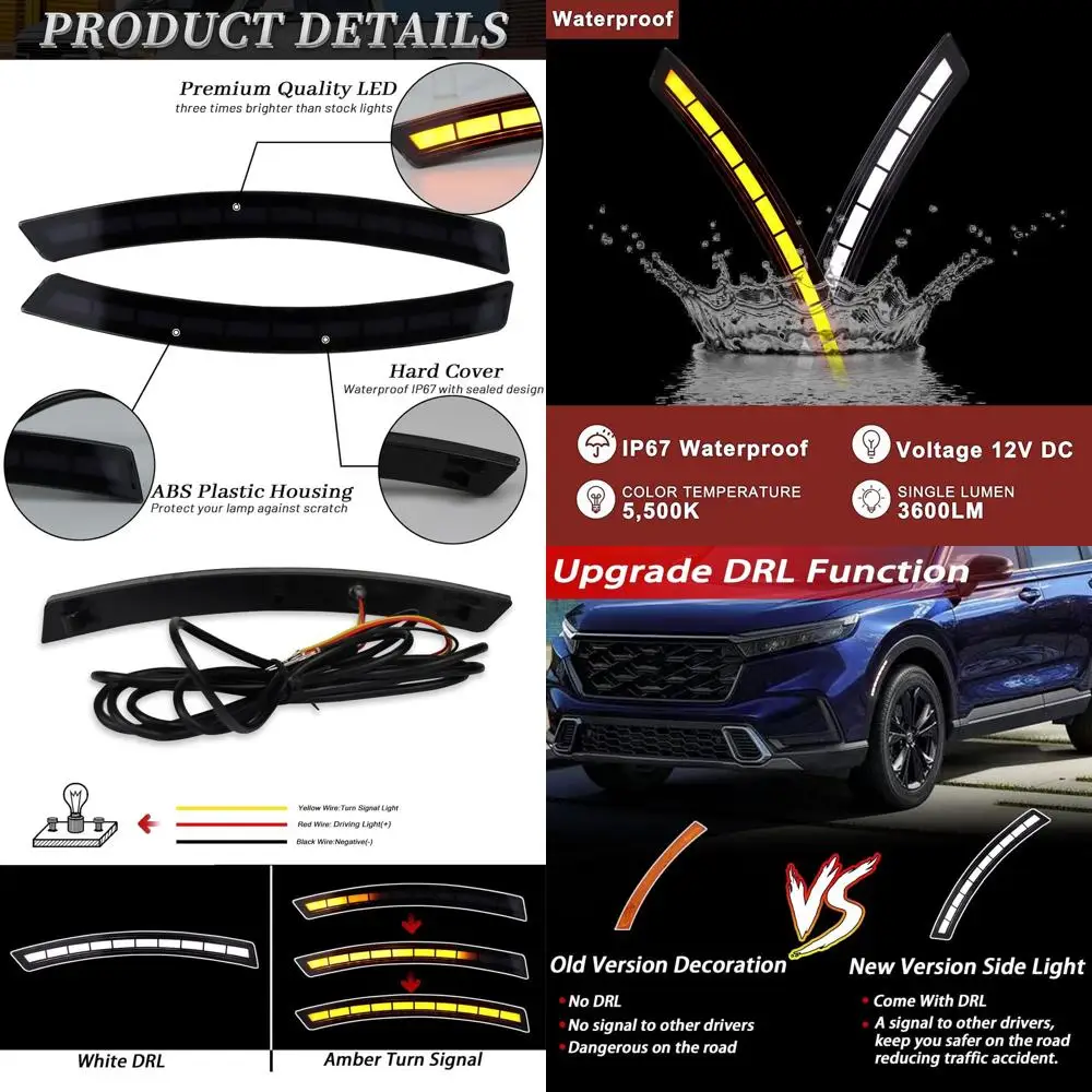 Amber LED Side Marker & Turn Signal Lights, White DRL, Compatible with 2023-2024 Honda CR-V Front Reflectors & Fender Lights
Amber LED Side Marker & Turn Signal Lights, White DRL, Compatible with 2023-2024 Honda CR-V Front Reflectors & Fender Lights