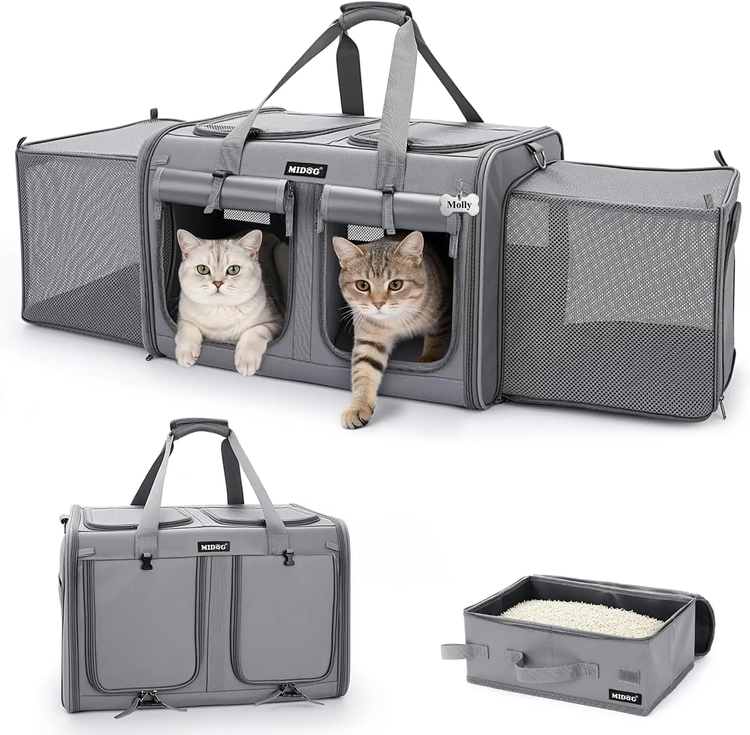 Expandable Dual Compartment Cat Carrier with Litter Box, Large Soft-Sided Pet Carrier for Car Travel and Moving
Expandable Dual Compartment Cat Carrier with Litter Box, Large Soft-Sided Pet Carrier for Car Travel and Moving