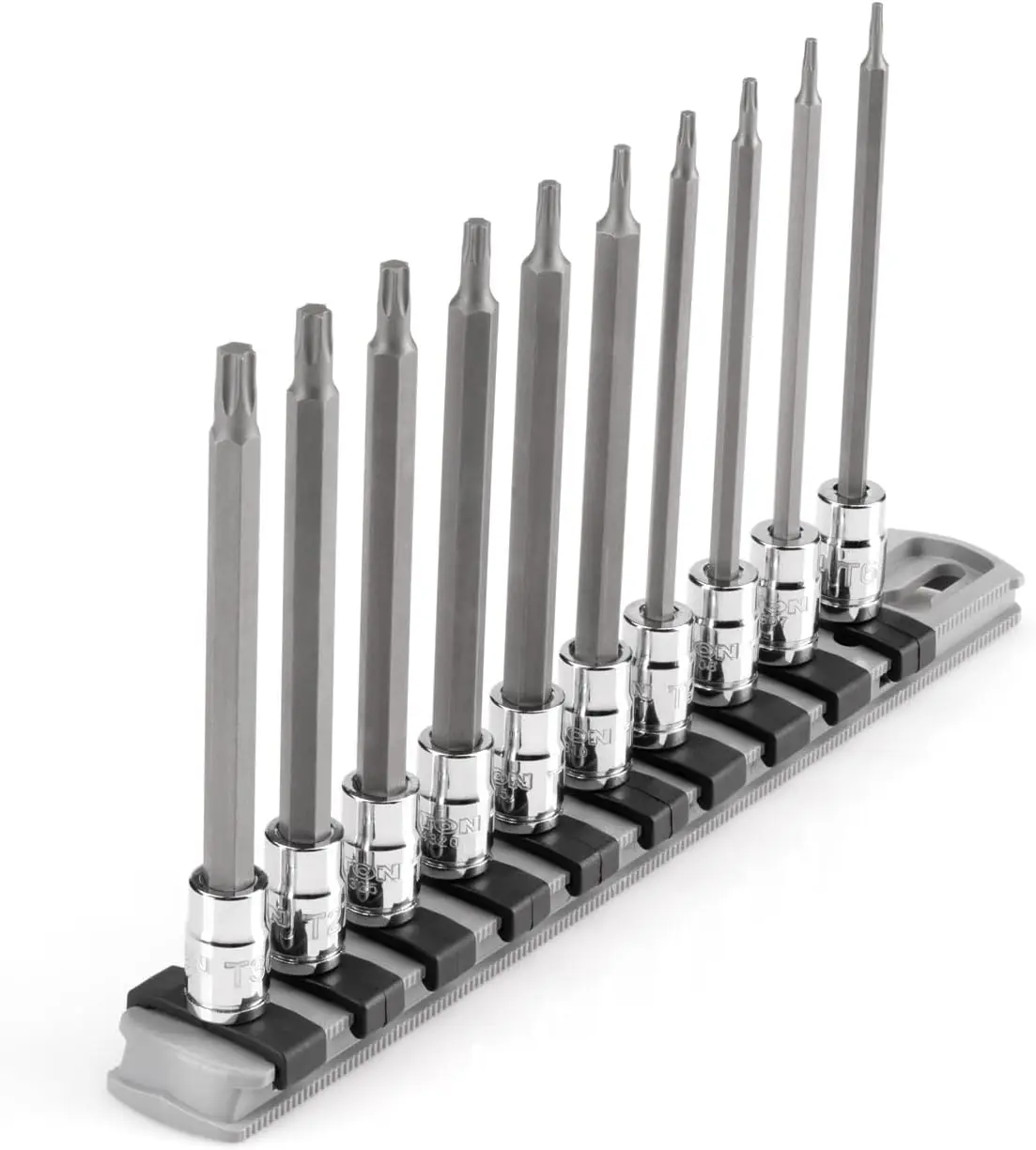 1/4 Inch Drive Long Torx Bit Socket Set, 10-Piece T6-T30 with Rail for Deep Recessed Fasteners