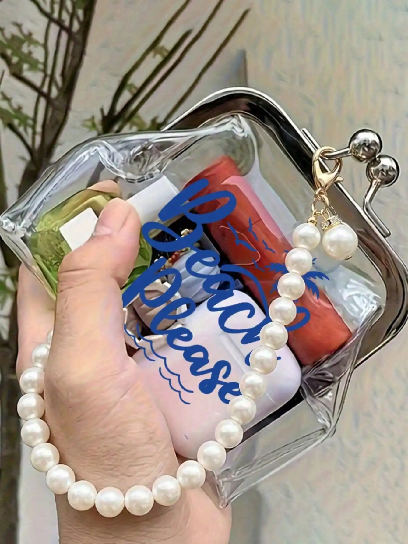 Retro Coin Purse, Clear PVC Kiss-Lock Coin Purse For Women, "Beach Please" Print Mini Bag With Faux Pearl Wristlet Chain, Cute T
Retro Coin Purse, Clear PVC Kiss-Lock Coin Purse For Women, "Beach Please" Print Mini Bag With Faux Pearl Wristlet Chain, Cute T