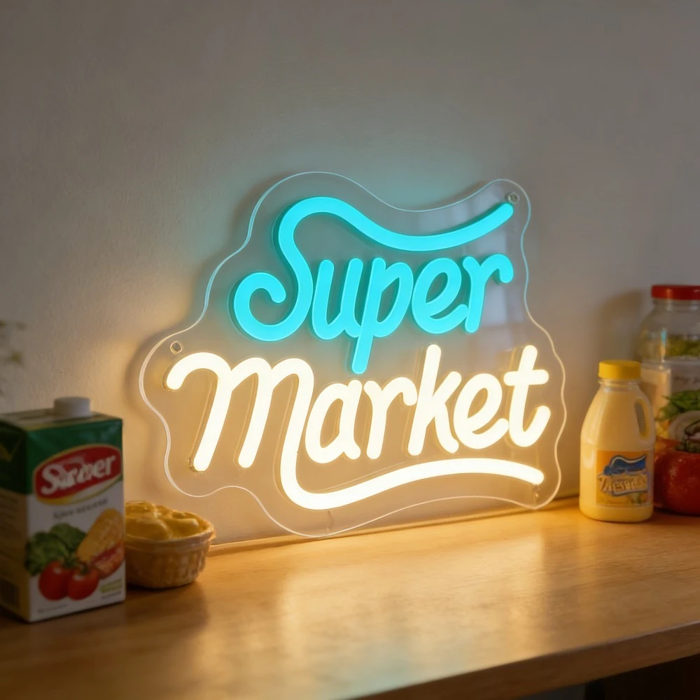 Неоновая вывеска Super Market, сине-белая, светодиодная, винтажная, для продуктового магазина, декор для мужской комнаты/игровой комнаты, на заказ, для розничного магазина
Неоновая вывеска Super Market, сине-белая, светодиодная, винтажная, для продуктового магазина, декор для мужской комнаты/игровой комнаты, на заказ, для розничного магазина