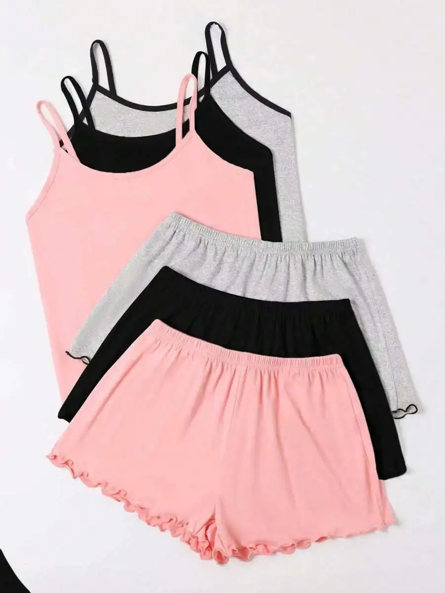Womens Minimalist Camisole And Shorts Pajama Set Solid Color Comfortable Loungewear Black Grey Pink
Womens Minimalist Camisole And Shorts Pajama Set Solid Color Comfortable Loungewear Black Grey Pink