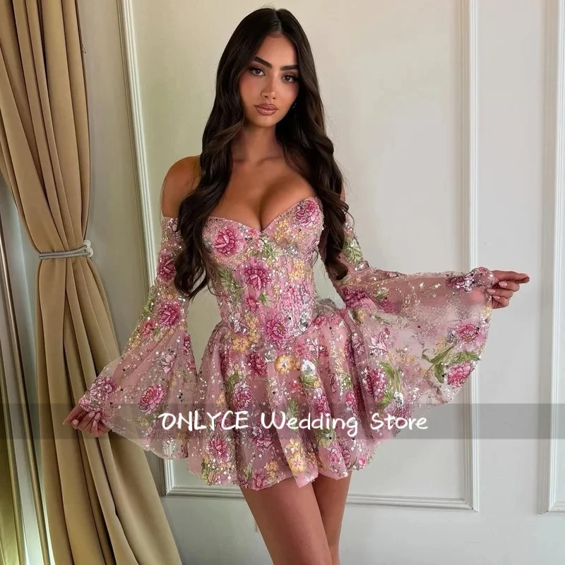 Evening Dresses Floral Sequin Prom Dress Off Shoulder Bell Sleeve Short Dress Party Cocktail Gown For Club Night Out Customized
Evening Dresses Floral Sequin Prom Dress Off Shoulder Bell Sleeve Short Dress Party Cocktail Gown For Club Night Out Customized