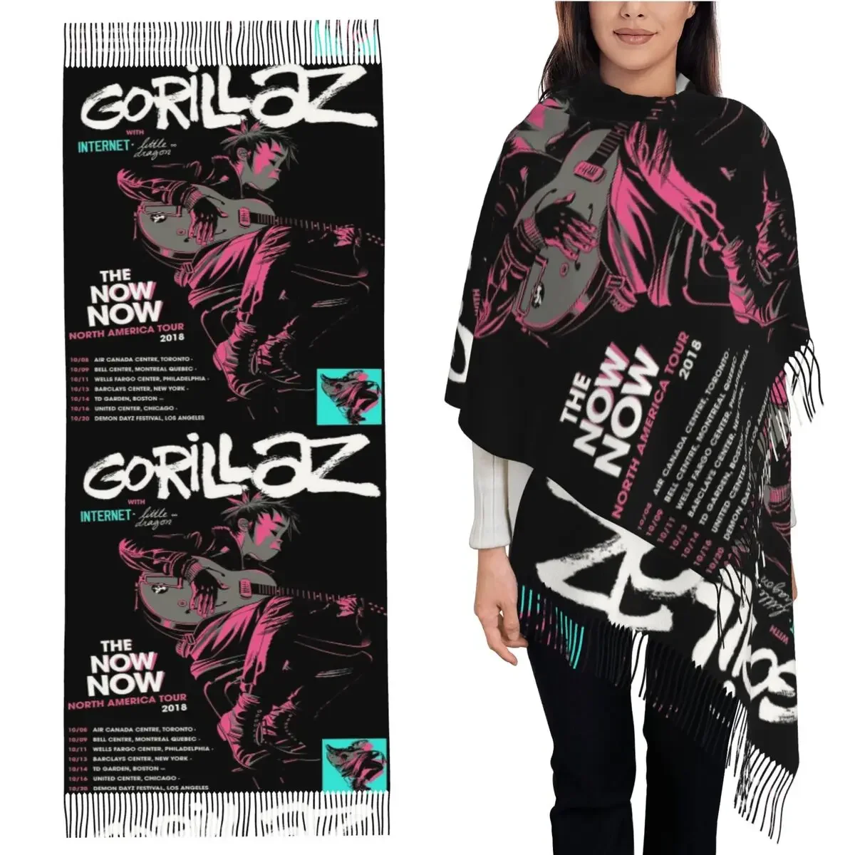 Музыкальная группа Gorillaz, шарф с кисточками, женские мягкие теплые шали и накидки, большая осенне-зимняя шаль
Музыкальная группа Gorillaz, шарф с кисточками, женские мягкие теплые шали и накидки, большая осенне-зимняя шаль