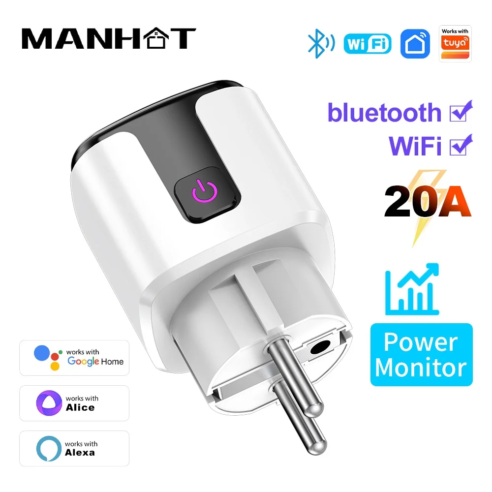 Manhot WiFi+bluetooth Smart Plug 20A EU Smart Socket With Power Monitoring Timing Function For Tuya Voice Control Google Alice
Manhot WiFi+bluetooth Smart Plug 20A EU Smart Socket With Power Monitoring Timing Function For Tuya Voice Control Google Alice