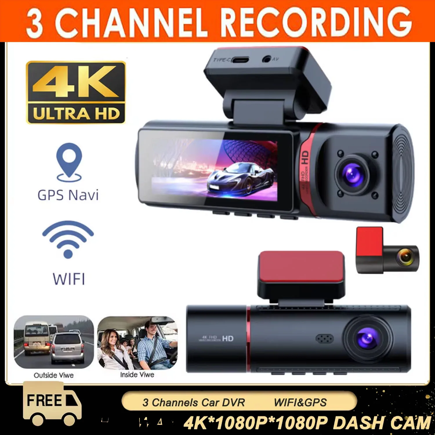 3 Channel Car DVR UHD 4K 3-Lens Inside Vehicle Dash Cam Three Way Camera DVRs Recorder Video Registrator GPS Dashcam Camcorder
3 Channel Car DVR UHD 4K 3-Lens Inside Vehicle Dash Cam Three Way Camera DVRs Recorder Video Registrator GPS Dashcam Camcorder