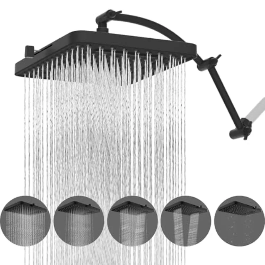 Rain Shower Head for bathroom use, solid brass, matte black, high pressure rainfall with 5 spray modes and 16-inch adjustable e
Rain Shower Head for bathroom use, solid brass, matte black, high pressure rainfall with 5 spray modes and 16-inch adjustable e