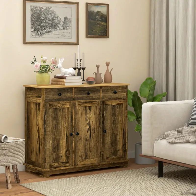 HOMCOM Kitchen Storage Cabinet, Sideboard Floor Cupboard with Solid Wood Top, Adjustable Shelf, and 3 Drawers, Brown
HOMCOM Kitchen Storage Cabinet, Sideboard Floor Cupboard with Solid Wood Top, Adjustable Shelf, and 3 Drawers, Brown