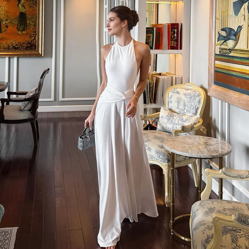 Women's summer dress 2025 new Simple Elegant Casual Holiday sleeveless white maxi robe Pleated Halter neck Backless long dresses
Women's summer dress 2025 new Simple Elegant Casual Holiday sleeveless white maxi robe Pleated Halter neck Backless long dresses