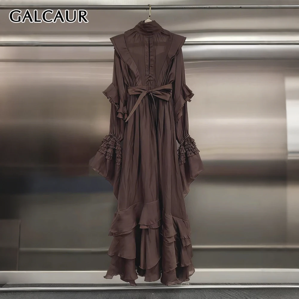 GALCAUR Coffee Spliced Ruffles Chic Dress Female Turtleneck Long Sleeve Loose Vintage Elegant Women's Dresses Autumn Fashion New
GALCAUR Coffee Spliced Ruffles Chic Dress Female Turtleneck Long Sleeve Loose Vintage Elegant Women's Dresses Autumn Fashion New