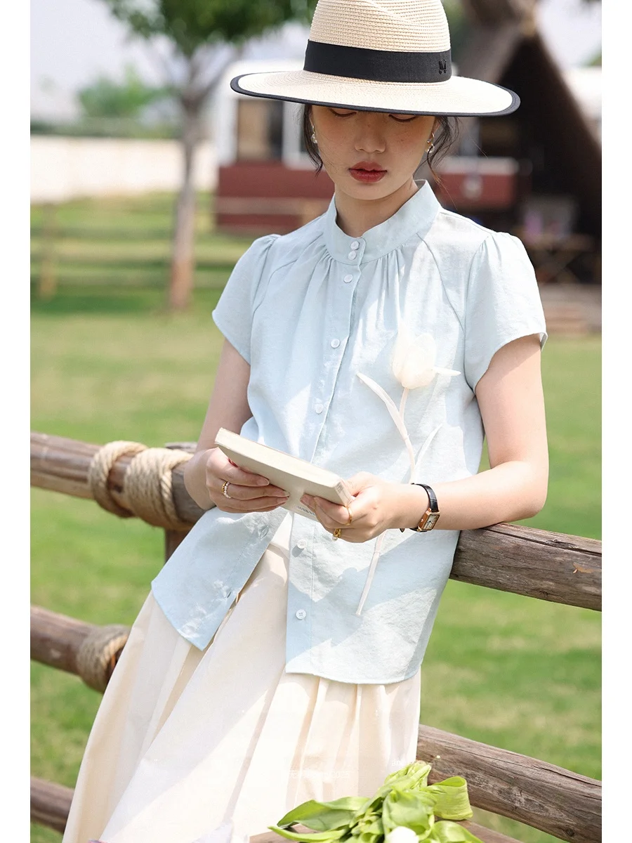 Простой дизайн, синяя женская рубашка с 3D-цветочным узором, для повседневной носки, с коротким рукавом, на пуговицах, стандартный крой, летняя новинка
Простой дизайн, синяя женская рубашка с 3D-цветочным узором, для повседневной носки, с коротким рукавом, на пуговицах, стандартный крой, летняя новинка