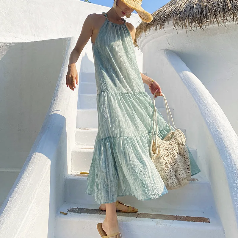 Halter Tiered Maxi Dress French Fashion Holiday Neck-tie Dress Beach Style Loose Bohemia 2024 Summer New in Woman Clothing
Halter Tiered Maxi Dress French Fashion Holiday Neck-tie Dress Beach Style Loose Bohemia 2024 Summer New in Woman Clothing
