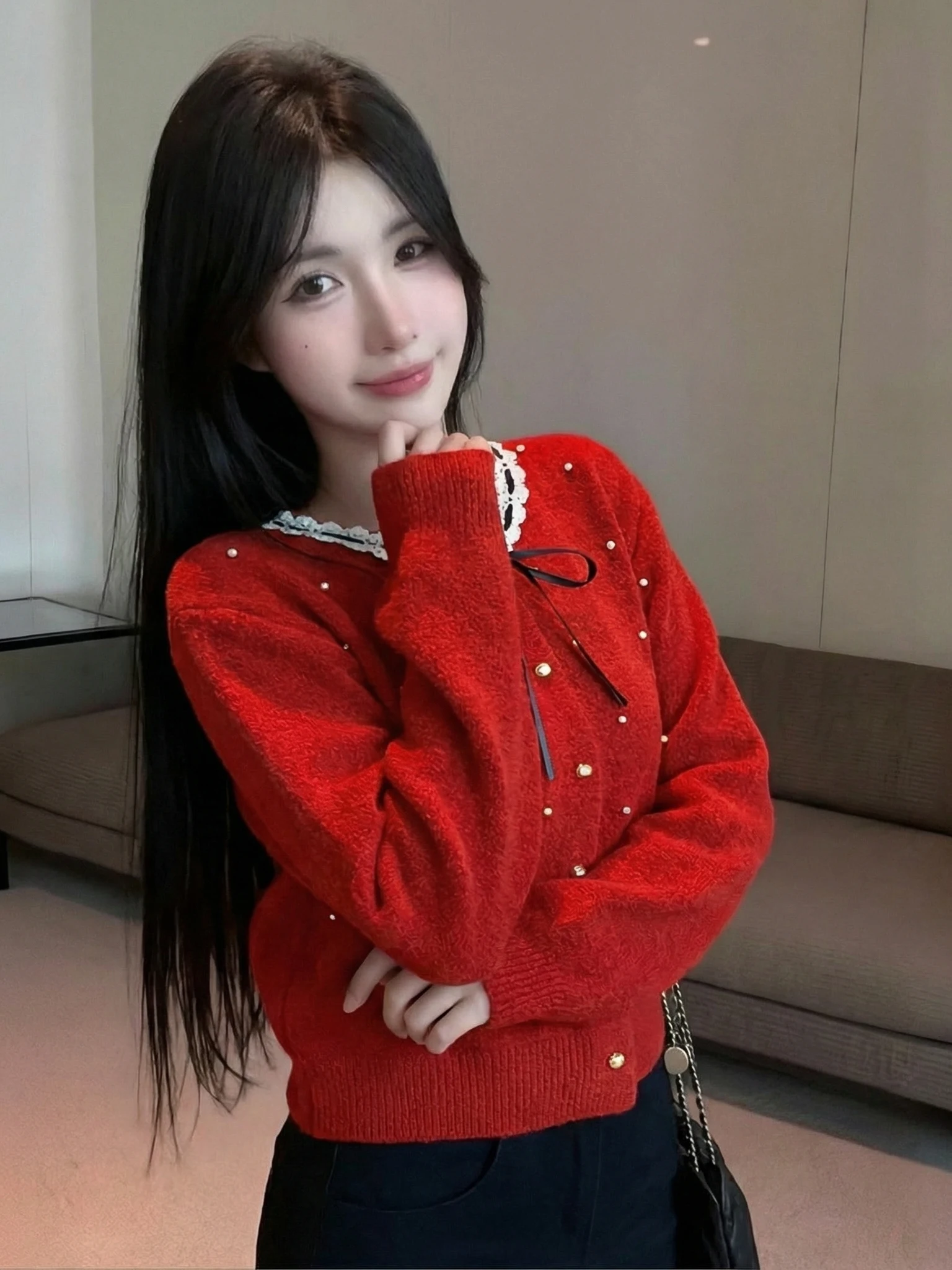French Style Knitted Short Sweater Coat Women's Spring New Sweet Knot Pearl Embellished Lace Collar Loose Fit Long ...
French Style Knitted Short Sweater Coat Women's Spring New Sweet Knot Pearl Embellished Lace Collar Loose Fit Long ...