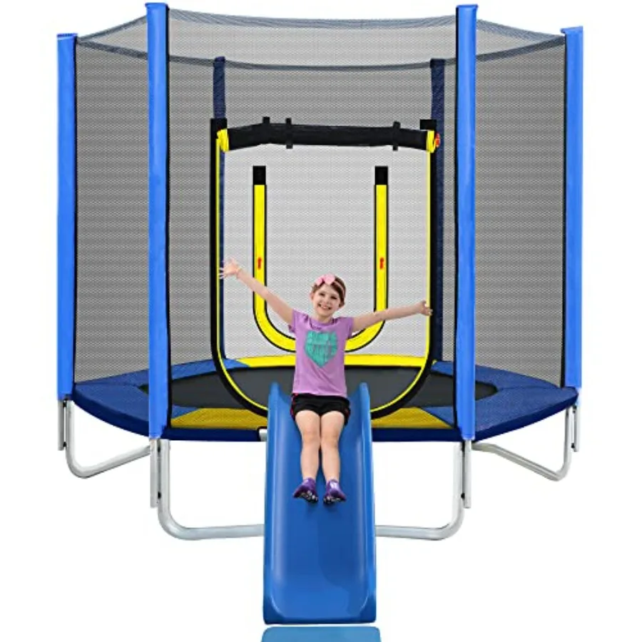 7ft Trampoline with Slide, Enclosure Net and Ladder for Indoor Outdoor Use Blue Steel Frame, UV-Resistant Mat Safety Net
7ft Trampoline with Slide, Enclosure Net and Ladder for Indoor Outdoor Use Blue Steel Frame, UV-Resistant Mat Safety Net