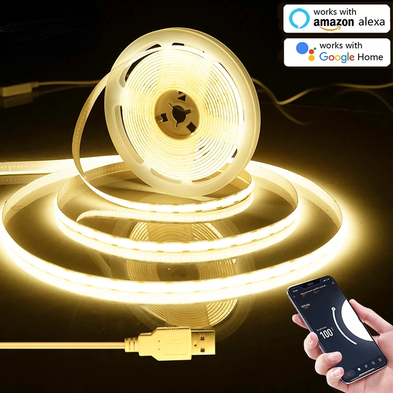 5V USB WiFi COB LED Strip Light,1M 2M 3M 5M Tuya WiFi APP COB LED Strip Light Work With Smart Life APP/Alexa/Google Home
5V USB WiFi COB LED Strip Light,1M 2M 3M 5M Tuya WiFi APP COB LED Strip Light Work With Smart Life APP/Alexa/Google Home