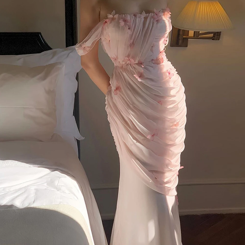 Elegant Prom Gowns Off The Shoulder Chiffon Boat Neck 3D Flowers Pleats Strapless Straight Bespoke Occasion Gowns Saudi Arabia
Elegant Prom Gowns Off The Shoulder Chiffon Boat Neck 3D Flowers Pleats Strapless Straight Bespoke Occasion Gowns Saudi Arabia
