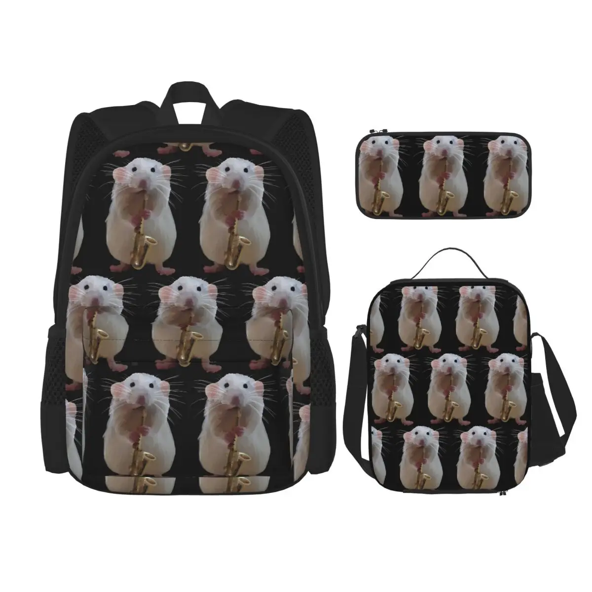 Rat Playing The Saxophone Backpacks Students Bookbag School Bags Rucksack Lunch Bag Pen Bag Three-Piece Set
Rat Playing The Saxophone Backpacks Students Bookbag School Bags Rucksack Lunch Bag Pen Bag Three-Piece Set