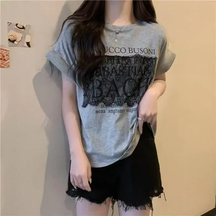 Harajuku Casual Loose letter soft Pure Cotton Clothes T Shirt Female 2024 Summer Fashion Lace Splicing Women T-Shirts Streetwear
Harajuku Casual Loose letter soft Pure Cotton Clothes T Shirt Female 2024 Summer Fashion Lace Splicing Women T-Shirts Streetwear