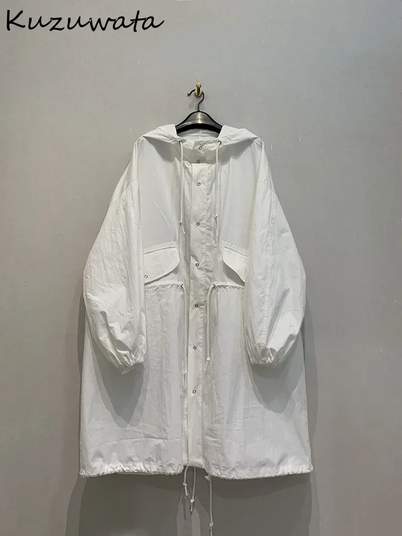 Kuzuwata Soft Long Sleeve Solid Windbreak Single Breasted Lace Up Loose Jackets Japan Early Autumn Mid-length Hooded Trench Coat
Kuzuwata Soft Long Sleeve Solid Windbreak Single Breasted Lace Up Loose Jackets Japan Early Autumn Mid-length Hooded Trench Coat
