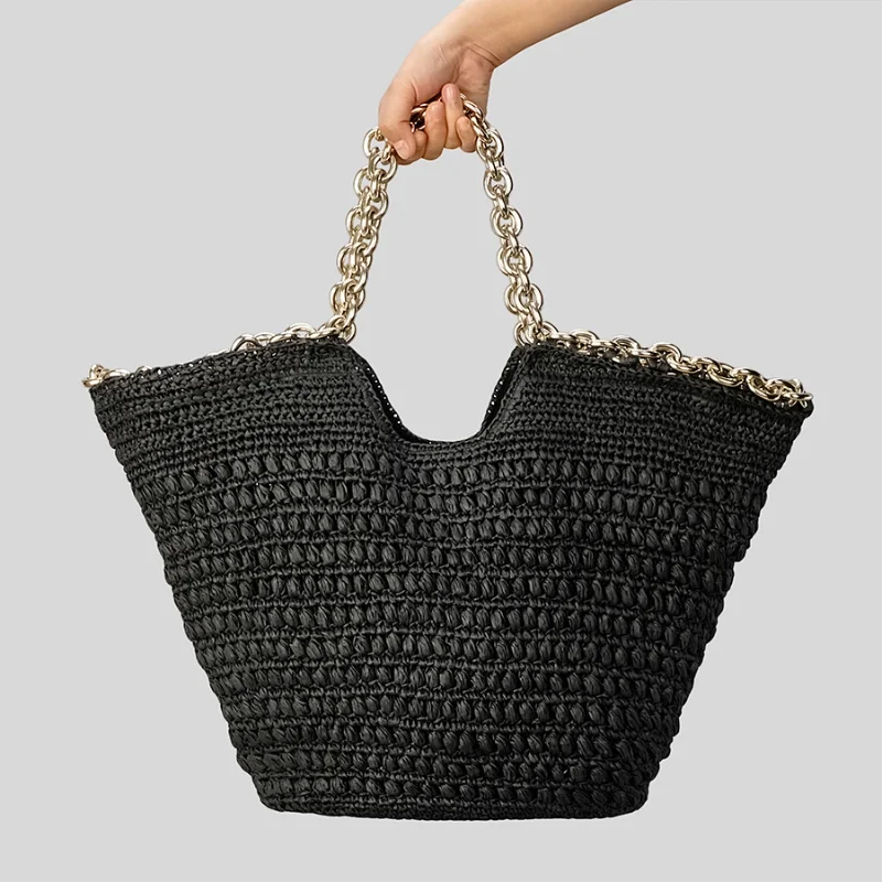 Brand Designer Large Capacity Straw Tote Bag Handmade Paper Rope Woven Shoulder Bag Thick Gold Chain Summer Travel Beach Bag
Brand Designer Large Capacity Straw Tote Bag Handmade Paper Rope Woven Shoulder Bag Thick Gold Chain Summer Travel Beach Bag