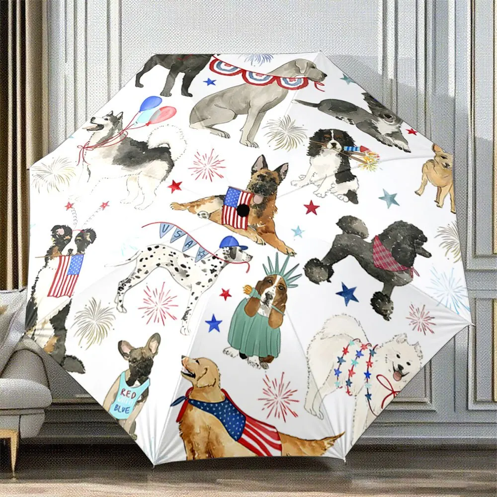 Automatic Folding Umbrella with Patriotic Dogs, Stars & Stripes Design - 8-Rib Durable Plastic, Portable Collapsible for Outdo
Automatic Folding Umbrella with Patriotic Dogs, Stars & Stripes Design - 8-Rib Durable Plastic, Portable Collapsible for Outdo