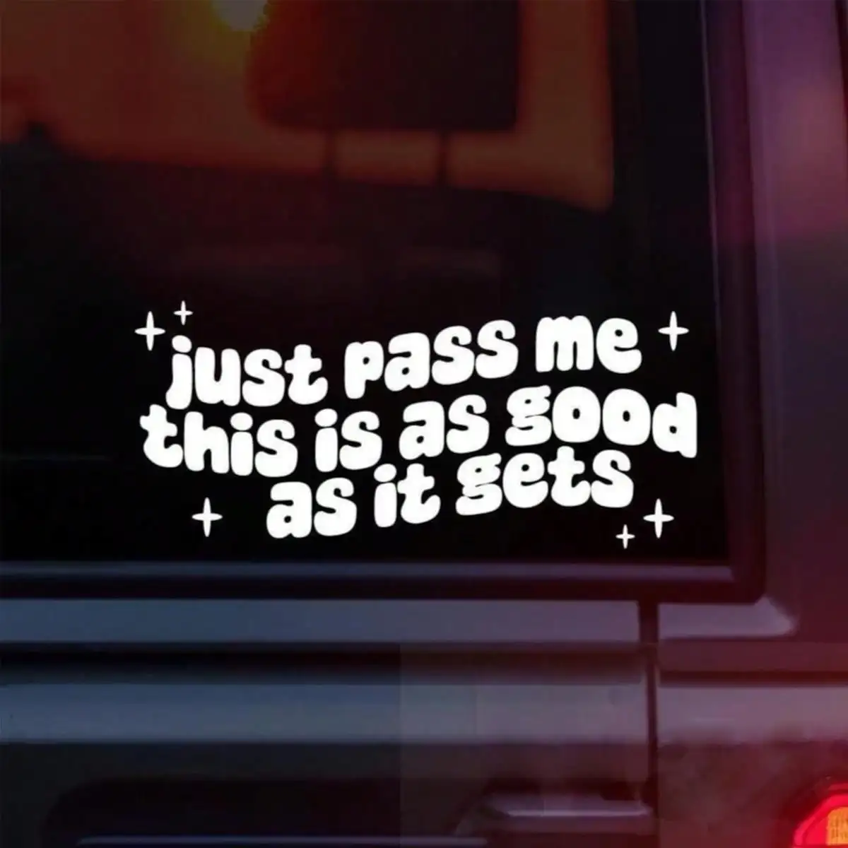 Sarcastic "Just Pass Me" Vinyl Sticker with Stars for Car Windows
Sarcastic "Just Pass Me" Vinyl Sticker with Stars for Car Windows