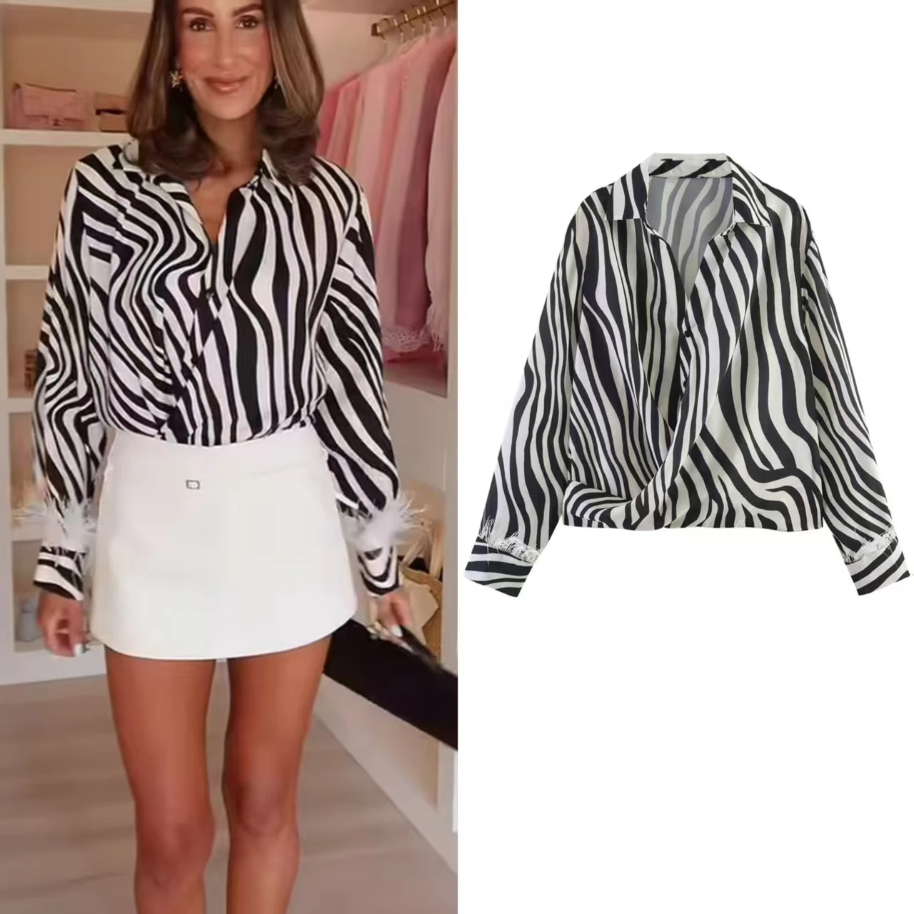 2026 Summer New Style Women's Shirt Zebra Print Long Sleeve Feather Decor Loose Shirt Beach Vacation Unique Fashion
2026 Summer New Style Women's Shirt Zebra Print Long Sleeve Feather Decor Loose Shirt Beach Vacation Unique Fashion
