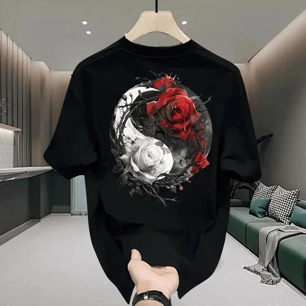 Summer hot short-sleeved T-shirt Fashion rose print short-sleeved men's 100% cotton casual top absorbent breathable sports
Summer hot short-sleeved T-shirt Fashion rose print short-sleeved men's 100% cotton casual top absorbent breathable sports