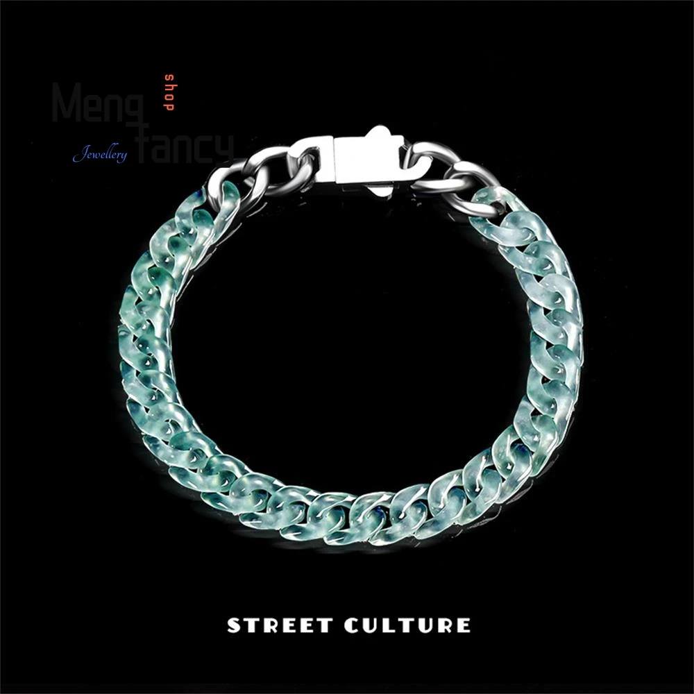 Natural A-grade Jadeite Ice Type Blue Water Cuban Chain Bracelet Titanium Steel Hip-hop Style Individual Trendy Women's Jewelry
Natural A-grade Jadeite Ice Type Blue Water Cuban Chain Bracelet Titanium Steel Hip-hop Style Individual Trendy Women's Jewelry