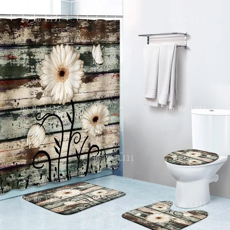 Piece Shower Curtain Sets Flower Daisy White Vintage 4 Pcs Wood With Non-slip Rugs Toilet Lid Cover And Bath Mat For Bathroom
Piece Shower Curtain Sets Flower Daisy White Vintage 4 Pcs Wood With Non-slip Rugs Toilet Lid Cover And Bath Mat For Bathroom