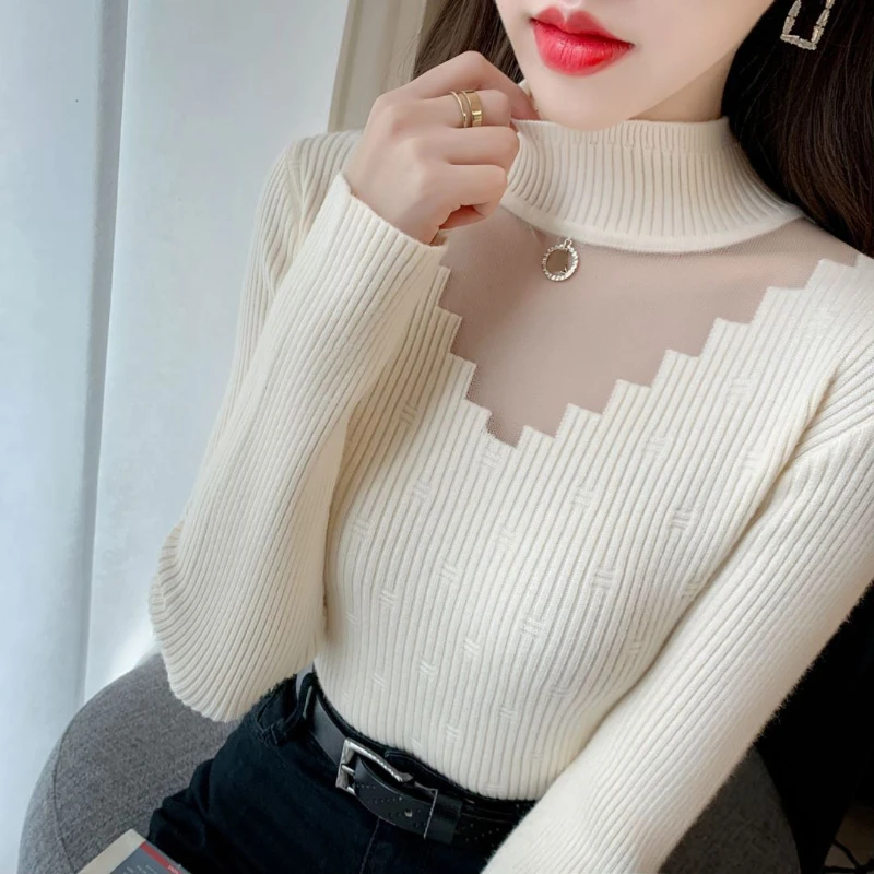 2024 New Autumn and Winter Pullover Half High Collar Patchwork Gauze Hollow Out Slim Casual Long Sleeve Women's sexy Sweater
2024 New Autumn and Winter Pullover Half High Collar Patchwork Gauze Hollow Out Slim Casual Long Sleeve Women's sexy Sweater