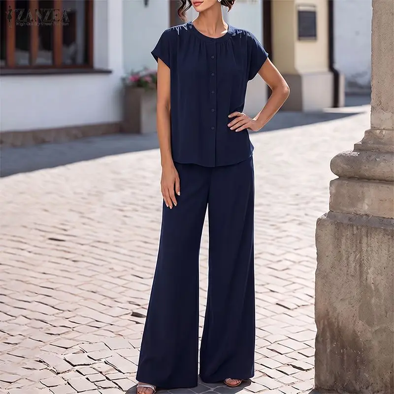 ZANZEA Summer Casual 2-Piece Sets Women Solid Cap Sleeves O-Neck Shirt & Wide Leg Pant Matching Sets Minimalist Commute Co-ords
ZANZEA Summer Casual 2-Piece Sets Women Solid Cap Sleeves O-Neck Shirt & Wide Leg Pant Matching Sets Minimalist Commute Co-ords