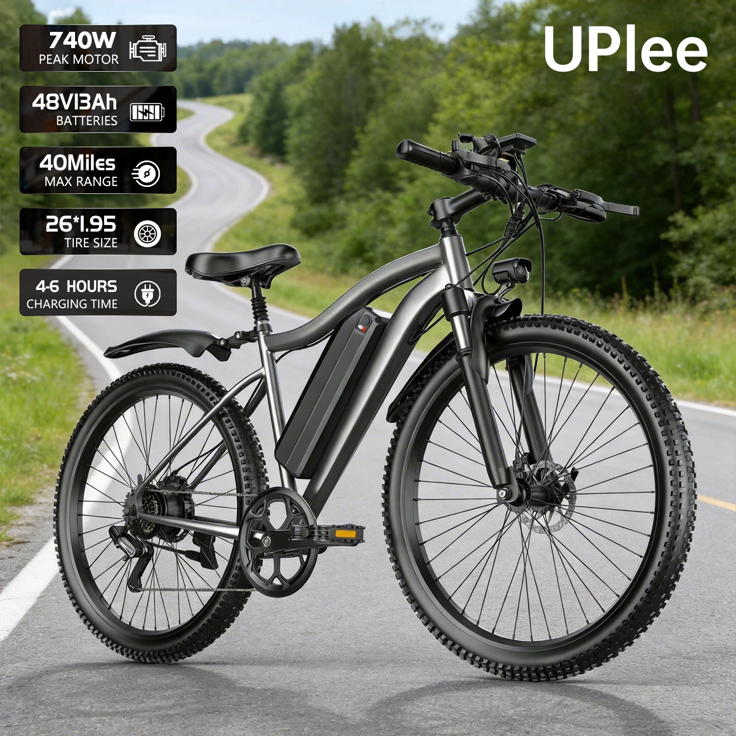 UPlee G73 Electric Bike Adults Electric Bicycle Peak 740W 48V 13AH e bike 26" Fat Tire Mountain Bike 25mph Electric Dirt Bike
UPlee G73 Electric Bike Adults Electric Bicycle Peak 740W 48V 13AH e bike 26" Fat Tire Mountain Bike 25mph Electric Dirt Bike