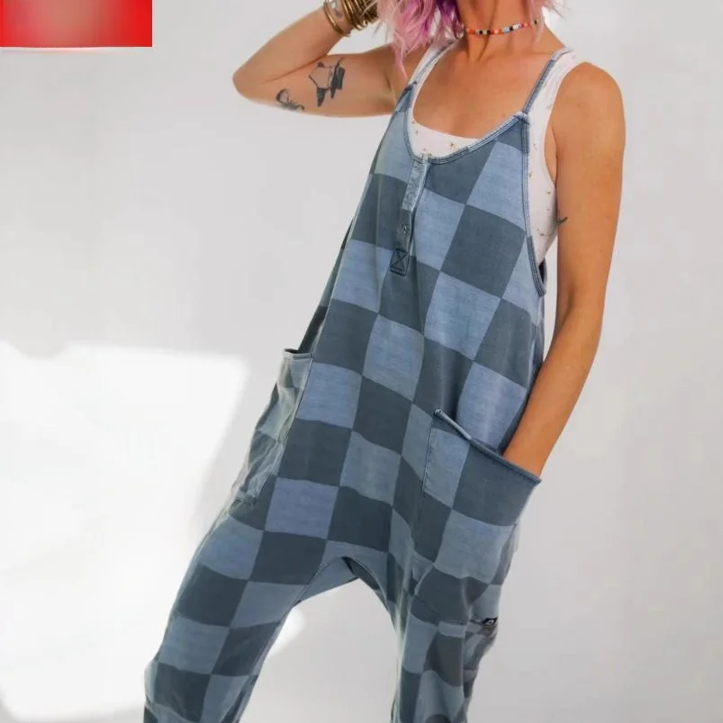 Casual Plaid Print One-Piece Pants with Large Pockets And Backless Design High Waist Long Pants Thin Polyester Fabric
Casual Plaid Print One-Piece Pants with Large Pockets And Backless Design High Waist Long Pants Thin Polyester Fabric