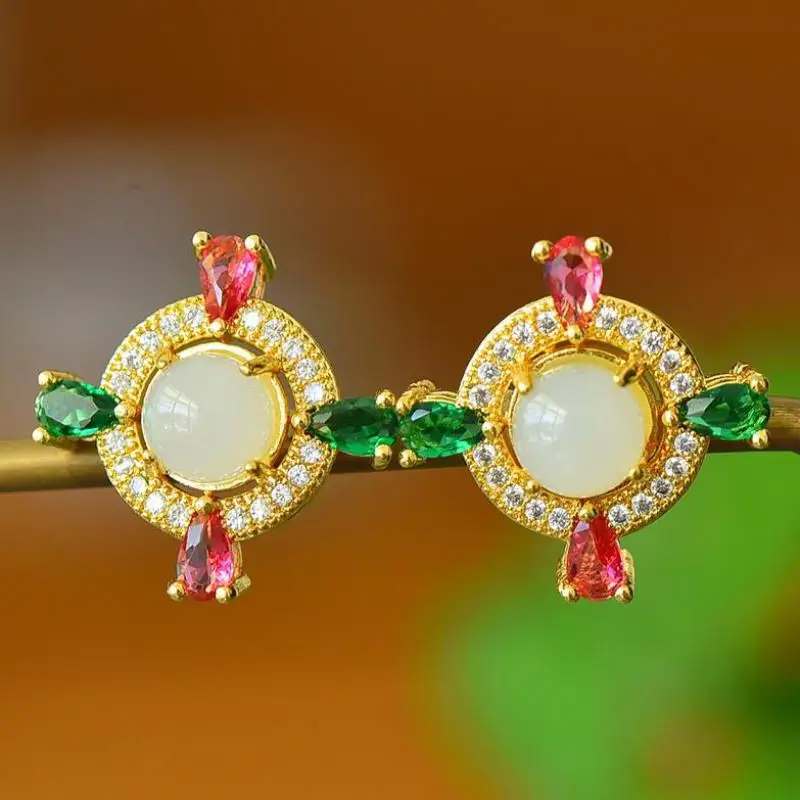 Natural Nephrite White Jade Earrings Women Fine Jewelry Accessories Genuine Chinese Hetian Jade Colorful Zircon Stud Earrings
Natural Nephrite White Jade Earrings Women Fine Jewelry Accessories Genuine Chinese Hetian Jade Colorful Zircon Stud Earrings