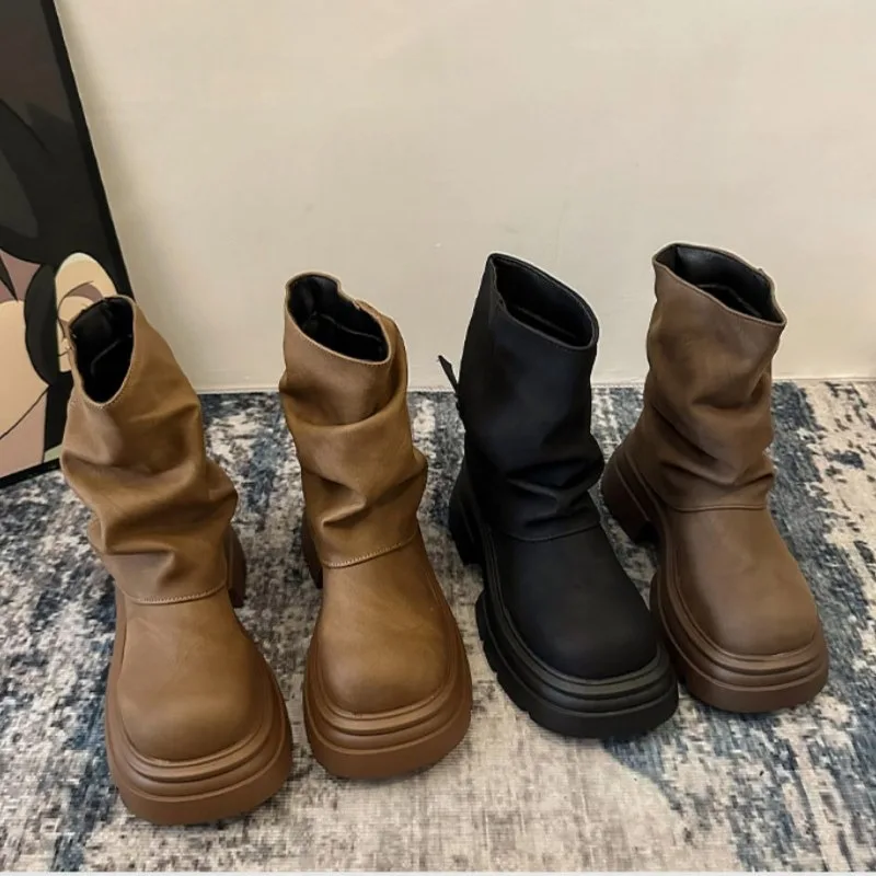 New Retro Women's Shoes Exquisite Soft Leather Slouchy Boots for Woman Fashion Platform Ankle Boots Designer Shoes Botas Mujer
New Retro Women's Shoes Exquisite Soft Leather Slouchy Boots for Woman Fashion Platform Ankle Boots Designer Shoes Botas Mujer