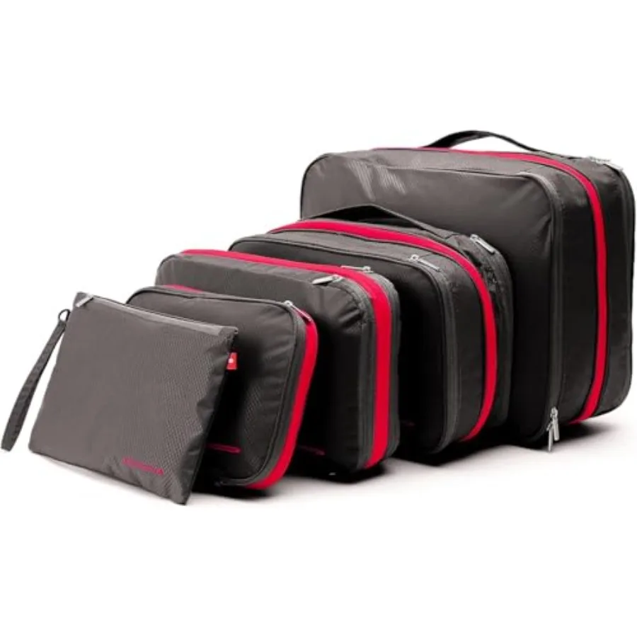 Travel packing cubes for carry-on luggage, waterproof nylon, gray, 5-piece set with expandable 2-sided storage
Travel packing cubes for carry-on luggage, waterproof nylon, gray, 5-piece set with expandable 2-sided storage