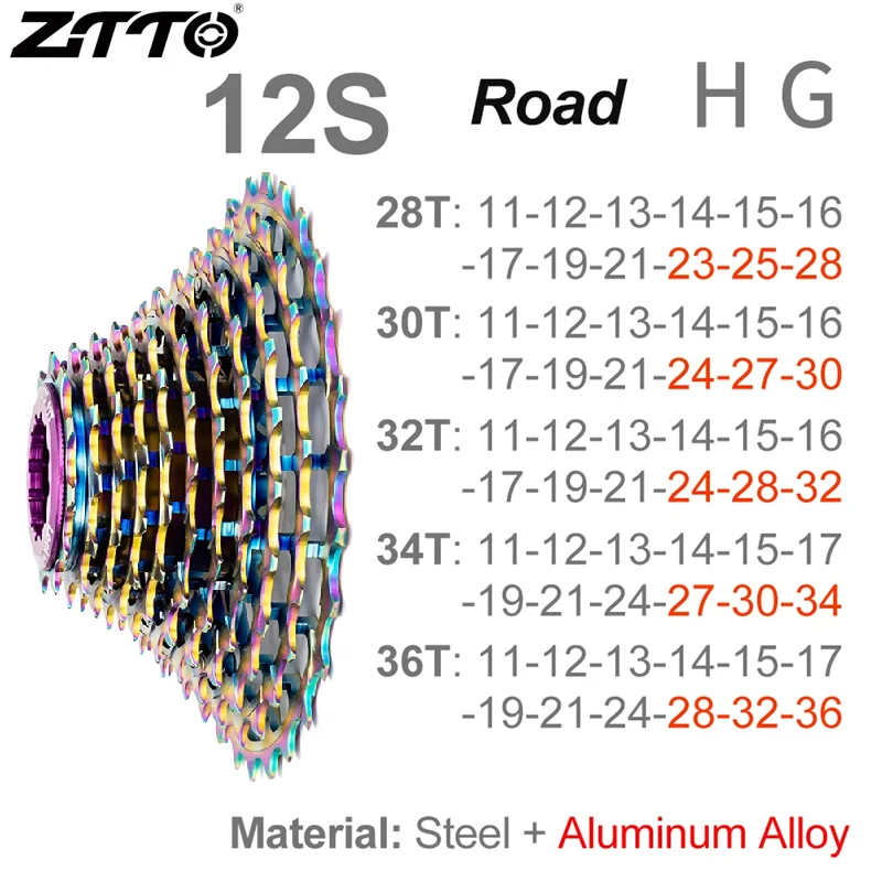 ZTTO Road Bike HG Cassette 11s 12s 11-28/30/32/34/36T Ultralight Rainbow Sprocket Gravel K7 11/12 Speed Freewheel
ZTTO Road Bike HG Cassette 11s 12s 11-28/30/32/34/36T Ultralight Rainbow Sprocket Gravel K7 11/12 Speed Freewheel