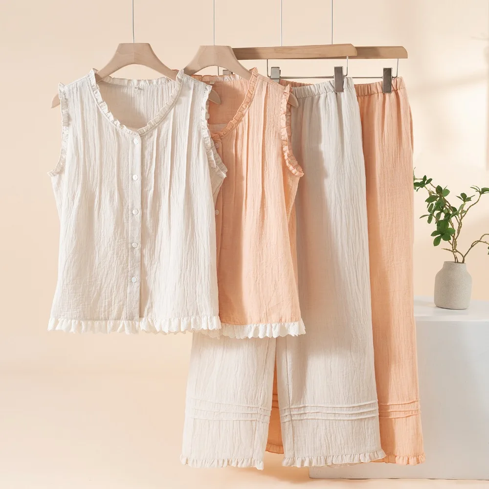 New 2 Piece Set Sleepwear Women's Cotton Thin Summer Wear Sleeveless Pajamas for Women Nightwear Loose Pijama Female Clothing
New 2 Piece Set Sleepwear Women's Cotton Thin Summer Wear Sleeveless Pajamas for Women Nightwear Loose Pijama Female Clothing