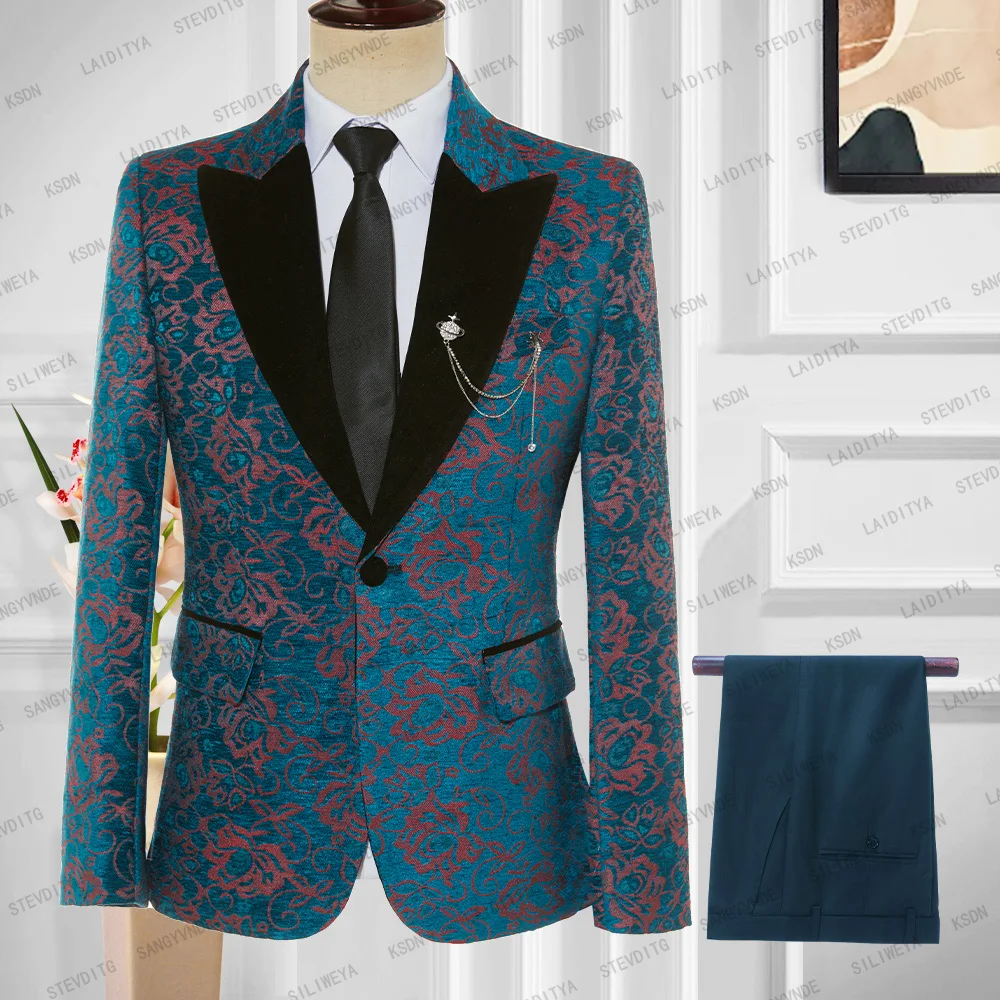 2023 New Costume Homme Italian Business Slim Fit 2 Pcs Blue Red Jacquard Black Velvet Lapel Men's Suits Groom Tuxedos Wedding
2023 New Costume Homme Italian Business Slim Fit 2 Pcs Blue Red Jacquard Black Velvet Lapel Men's Suits Groom Tuxedos Wedding