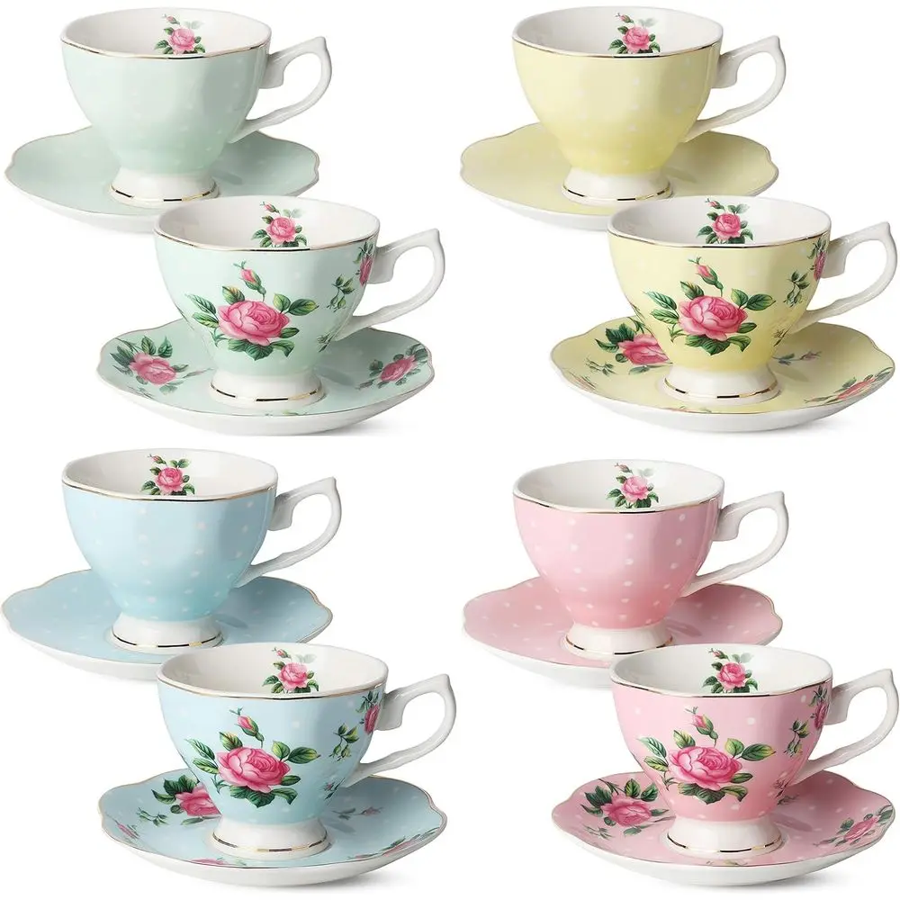 Elegant Porcelain Tea Cups and Saucers Set of 8, 8 oz, with Gold Trim, Ideal for Afternoon Tea, Weddings, Parties, Dishwasher Sa
Elegant Porcelain Tea Cups and Saucers Set of 8, 8 oz, with Gold Trim, Ideal for Afternoon Tea, Weddings, Parties, Dishwasher Sa