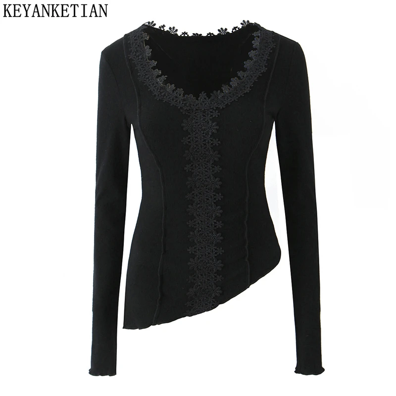 KEYANKETIAN 2025 Spring New Women's Lace Applique Decoration Asymmetrical Knitted Top Chic Sexy Slim Soft Pullover Thin Crop Top
KEYANKETIAN 2025 Spring New Women's Lace Applique Decoration Asymmetrical Knitted Top Chic Sexy Slim Soft Pullover Thin Crop Top