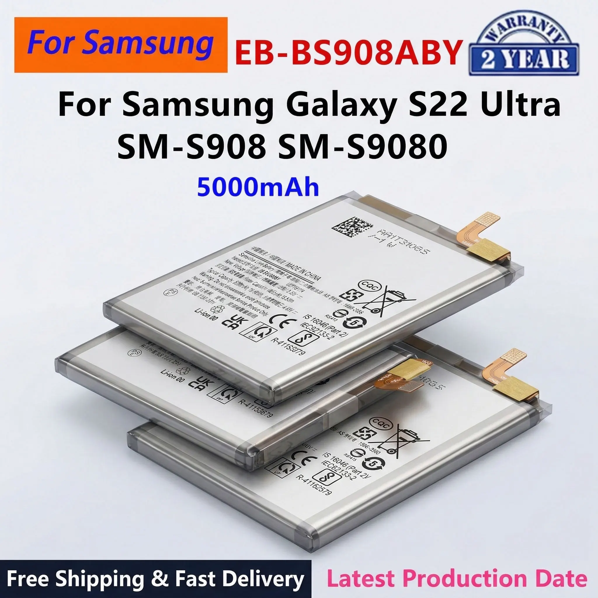 Replacement Battery EB-BS908ABY 5000mAh For Samsung Galaxy S22 Ultra SM-S908 SM-S9080 Mobile Phone
Replacement Battery EB-BS908ABY 5000mAh For Samsung Galaxy S22 Ultra SM-S908 SM-S9080 Mobile Phone