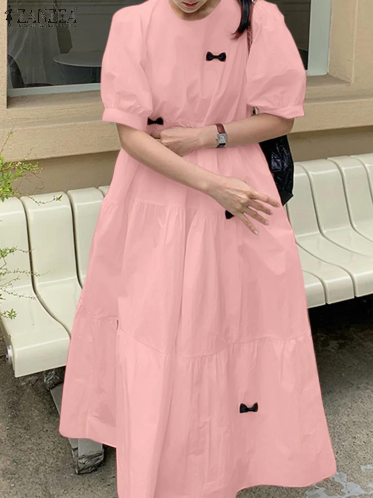 ZANZEA Loose Elegant Vestidos Puff Sleeve Solid Color Women Sweety Midi Robes Femme Casual Contrast-Color Bow Tiered Dresses
ZANZEA Loose Elegant Vestidos Puff Sleeve Solid Color Women Sweety Midi Robes Femme Casual Contrast-Color Bow Tiered Dresses