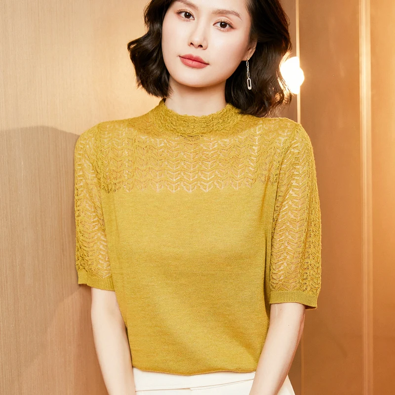 Women's Knitted Base Shirt Hollow out Halter Neck T-Shirt Spring Summer New Style Cotton Blend Commute Fashion Regular Fit
Women's Knitted Base Shirt Hollow out Halter Neck T-Shirt Spring Summer New Style Cotton Blend Commute Fashion Regular Fit