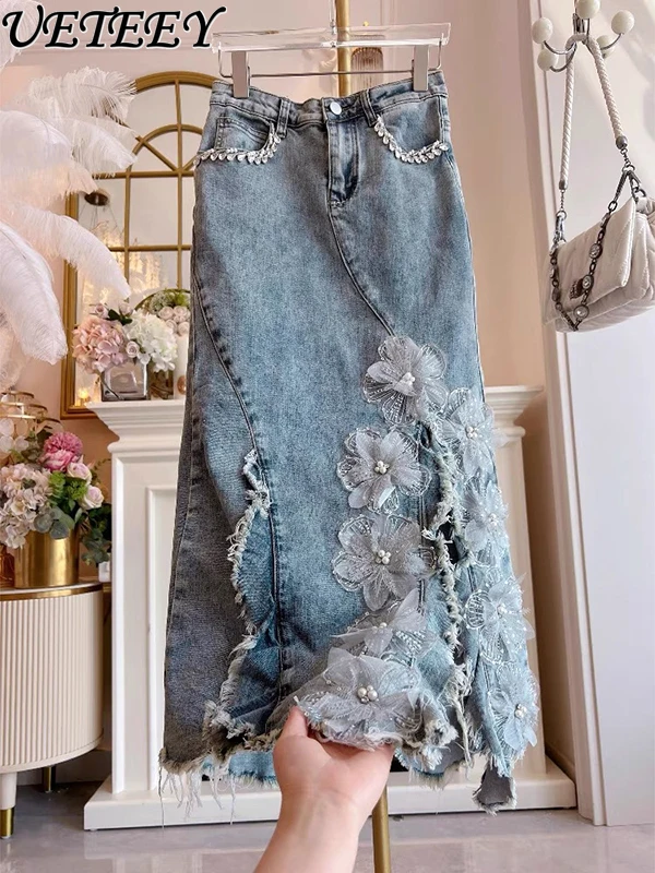 Women's French Style High-End Heavy Embellished Diamond Denim Skirt Summer New High Waist Slit Slimming Long Skirts
Women's French Style High-End Heavy Embellished Diamond Denim Skirt Summer New High Waist Slit Slimming Long Skirts
