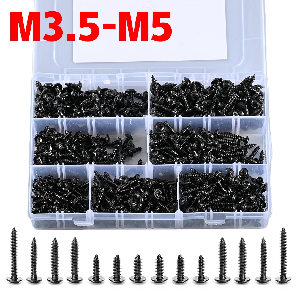700pcs M3.5 M4 M5 Black Flat Head Phillips Carbon Steel Self-Tapping Screw Kit with Washers for Home Renovation DIY Electronics
700pcs M3.5 M4 M5 Black Flat Head Phillips Carbon Steel Self-Tapping Screw Kit with Washers for Home Renovation DIY Electronics